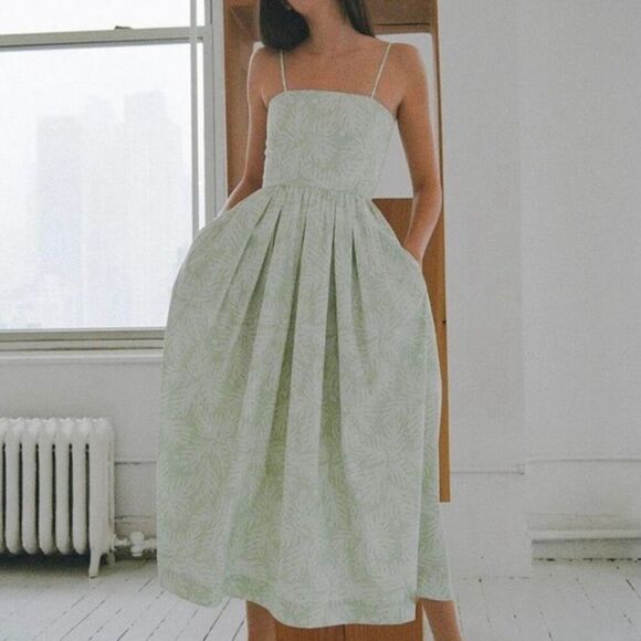 Coco Shop Nicole Dress Breadfruit Sage Green Cotton Sleeveless Maxi Dress Size M - Picture 1 of 12